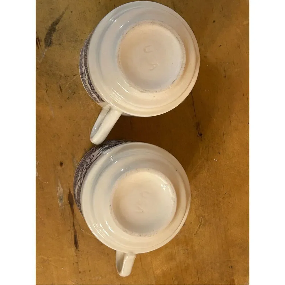 Set of 2 Vintage Blue Willow Coffee Tea Cups Mugs Made In USA 2 3/4